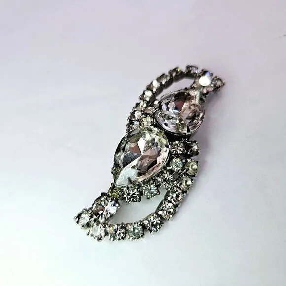 Vintage Large Icy Clear Rhinestone Openwork Prong Set Silver Tone Brooch Pin - Picture 5 of 9